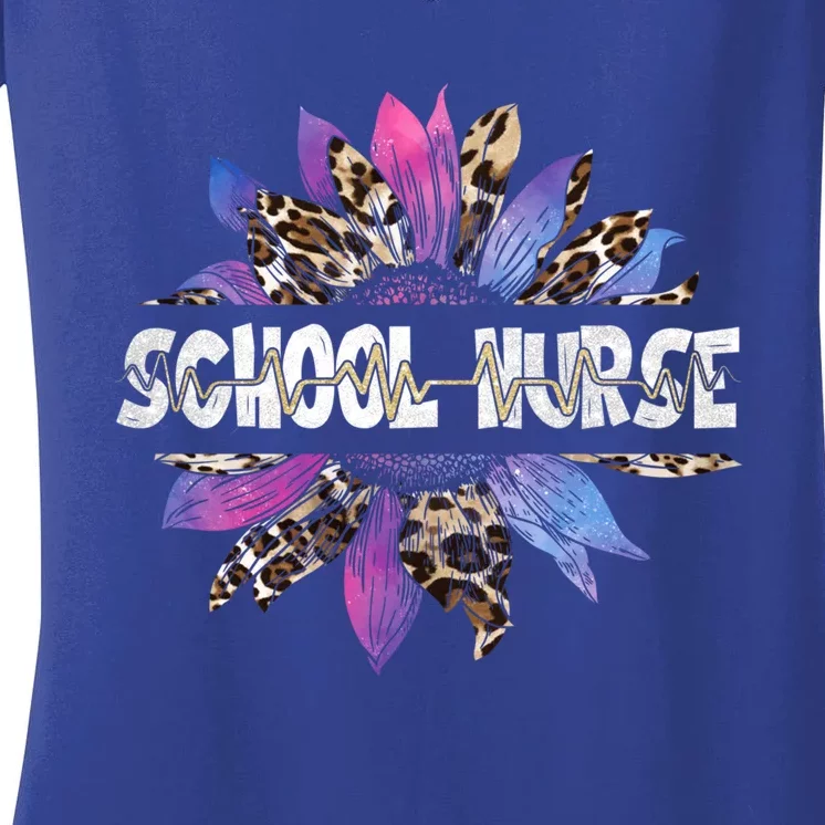 Leopard Sunflower School Nurse Nursing Stethoscope Nurse Day Gift Women's V-Neck T-Shirt