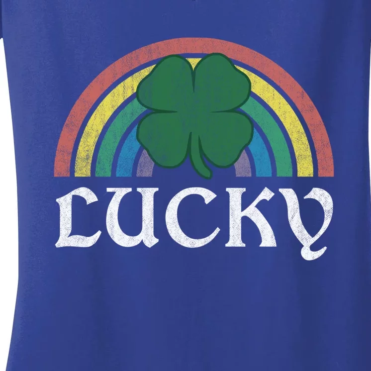 Lucky Shamrock St Patrick's Day Saint Paddy's Rainbow Irish Meaningful Gift Women's V-Neck T-Shirt