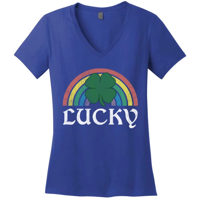 Lucky Shamrock St Patrick's Day Saint Paddy's Rainbow Irish Meaningful Gift Women's V-Neck T-Shirt