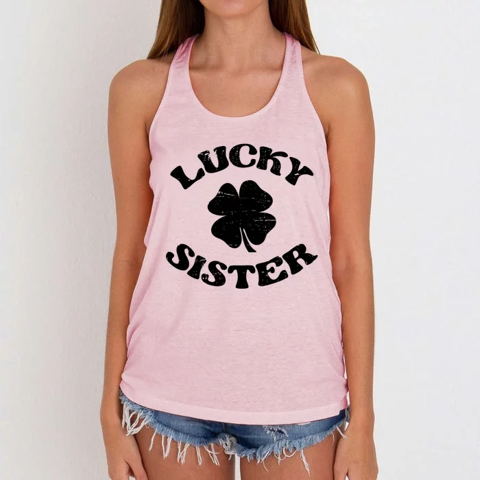 Lucky Sister Sis St Patricks Day Saint Paddys Day Cute Gift Women's Knotted Racerback Tank