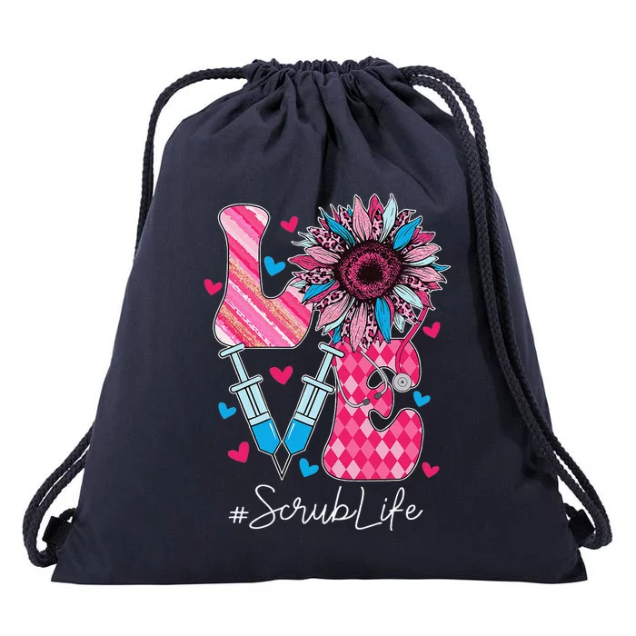 Leopard Sunflower Scrub Life Stethoscope Nurses Week Drawstring Bag