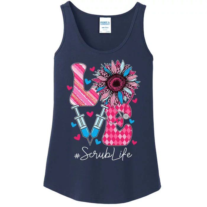 Leopard Sunflower Scrub Life Stethoscope Nurses Week Ladies Essential Tank