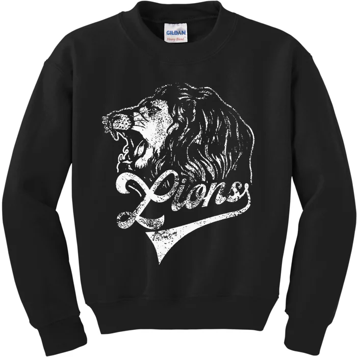 Lions School Sports Fan Team Spirit Mascot Vintage Kids Sweatshirt