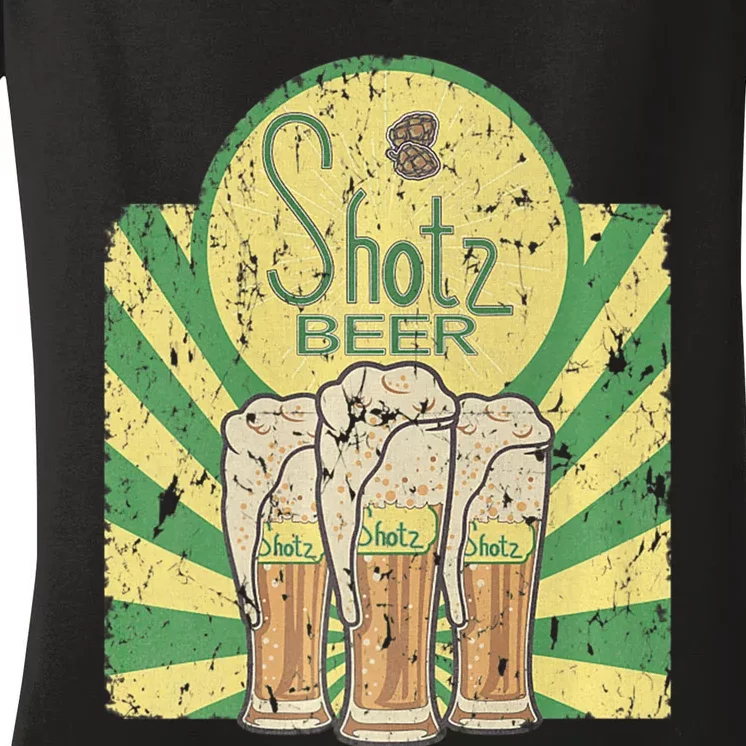 Laverne & Shirley Shotz Beer Funny Classic TV Women's V-Neck T-Shirt