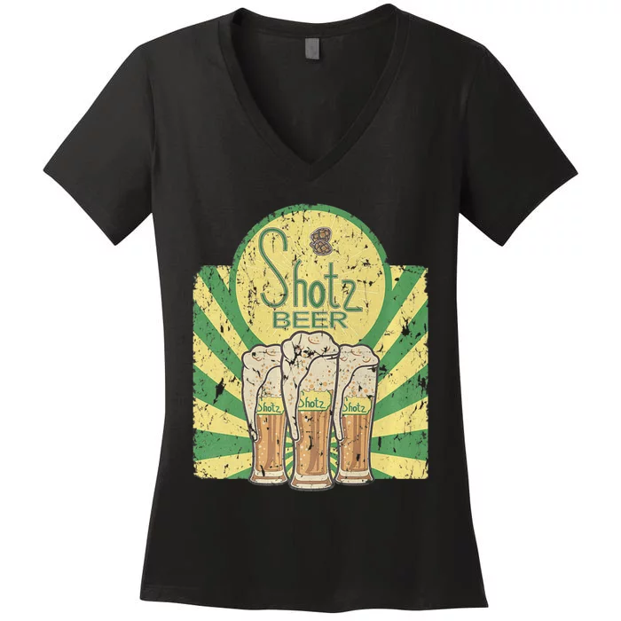 Laverne & Shirley Shotz Beer Funny Classic TV Women's V-Neck T-Shirt