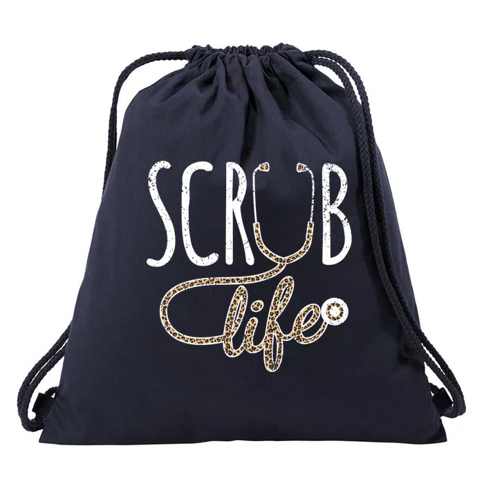 Leopard Stethoscope Scrub Life For A Registered Nurses Life Cute Gift Drawstring Bag