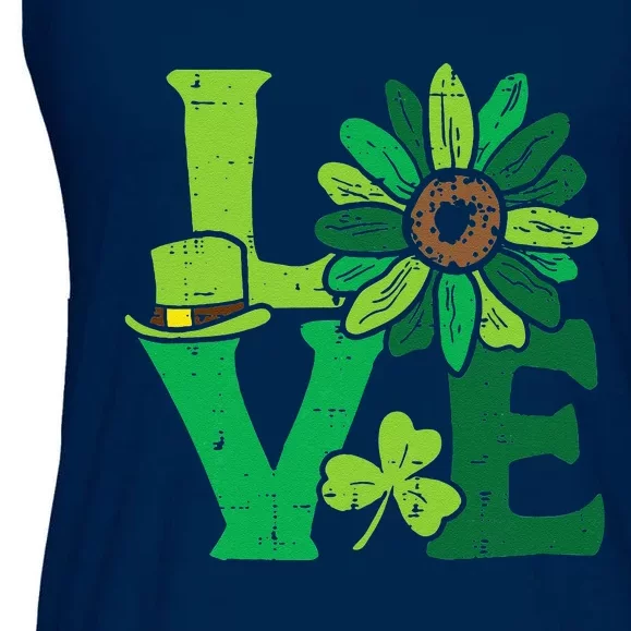 Love Sunflower Shamrock Clover St Patricks Day Flower Ladies Essential Flowy Tank