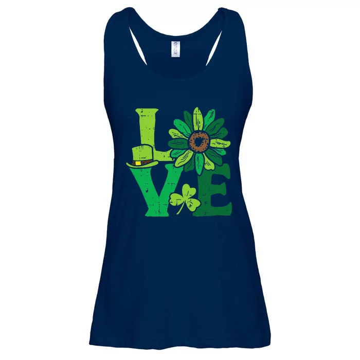 Love Sunflower Shamrock Clover St Patricks Day Flower Ladies Essential Flowy Tank