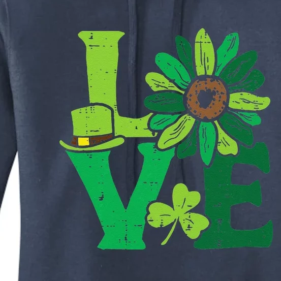 Love Sunflower Shamrock Clover St Patricks Day Flower Women's Pullover Hoodie