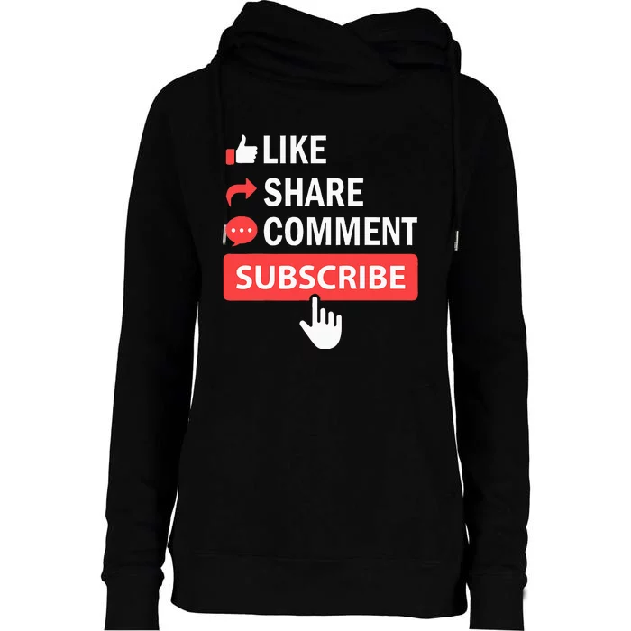 Like Share Subscribe Comment Video Livestream Blogging Womens Funnel Neck Pullover Hood