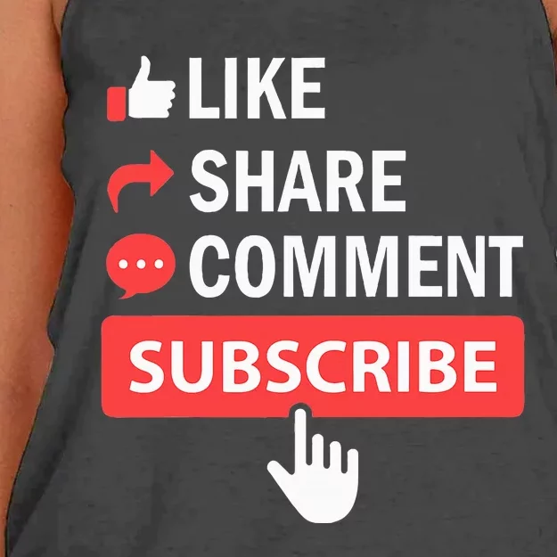 Like Share Subscribe Comment Video Livestream Blogging Women's Knotted Racerback Tank