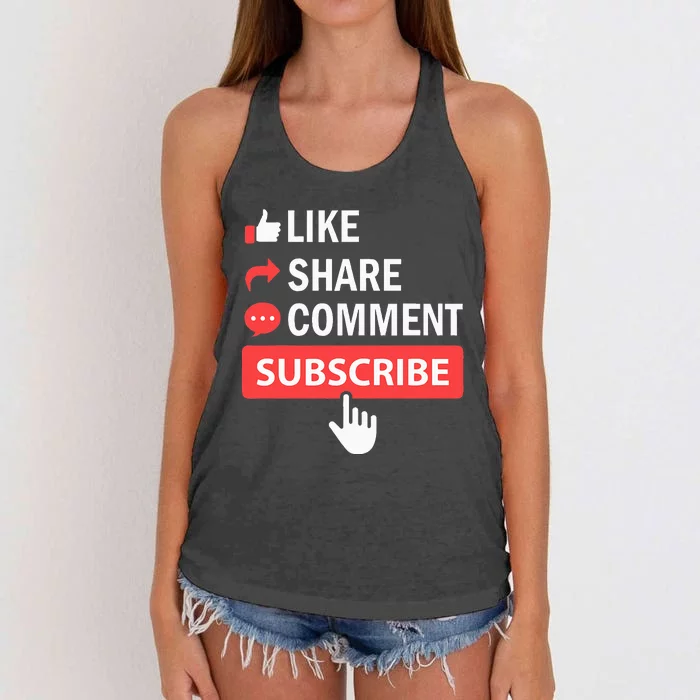 Like Share Subscribe Comment Video Livestream Blogging Women's Knotted Racerback Tank