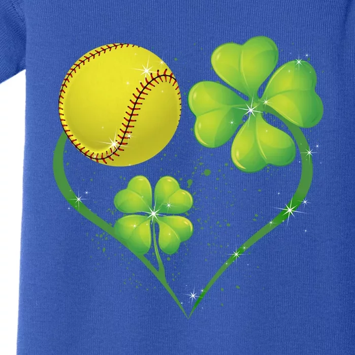 Love Softball Shamrock Clover Saint Patrick's Day Gift Baby Bodysuit