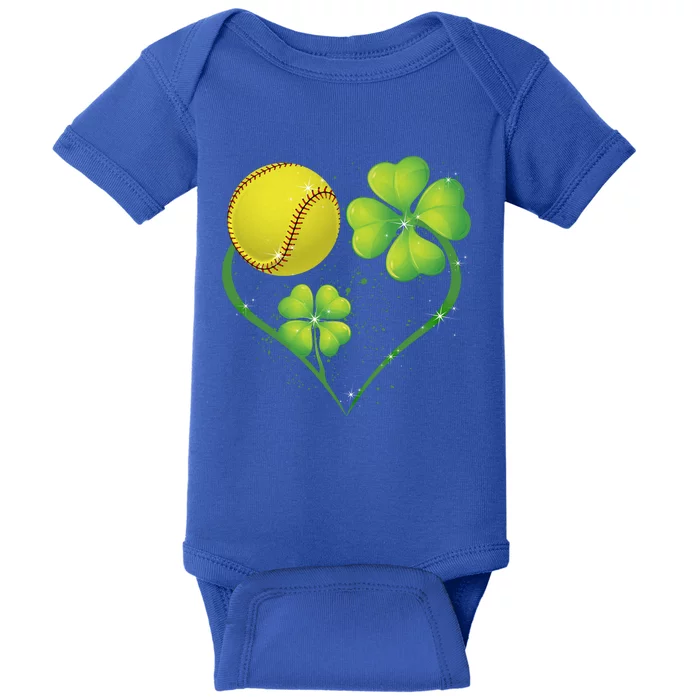 Love Softball Shamrock Clover Saint Patrick's Day Gift Baby Bodysuit