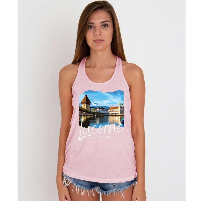 Lucerne Switzerland Souvenir Lucerne Women's Knotted Racerback Tank