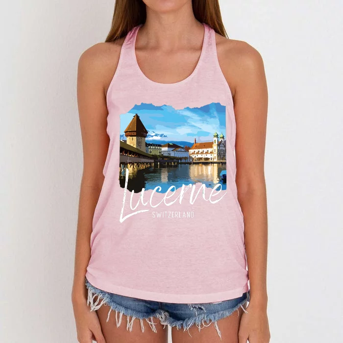 Lucerne Switzerland Souvenir Lucerne Women's Knotted Racerback Tank