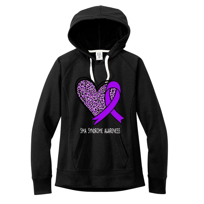 Leopard SMA Syndrome Awareness Purple Ribbon Heart Women's Fleece Hoodie