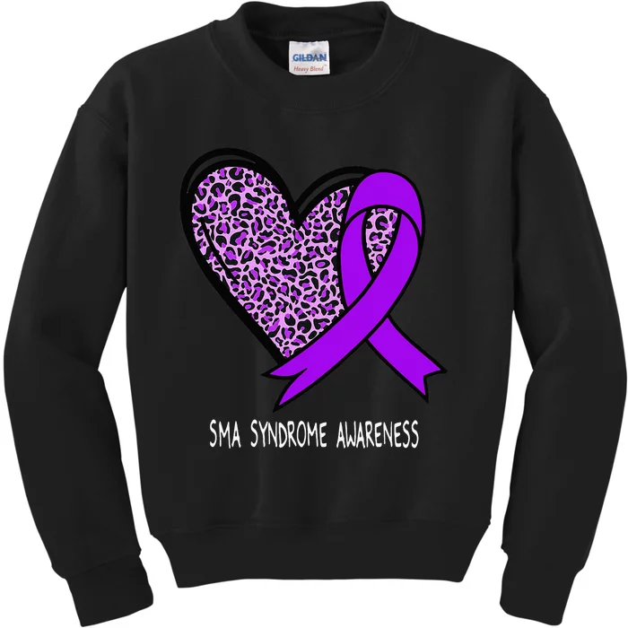 Leopard SMA Syndrome Awareness Purple Ribbon Heart Kids Sweatshirt