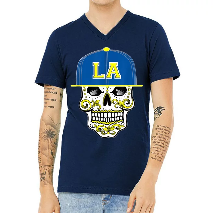 LA Sugar Skull V-Neck T-Shirt