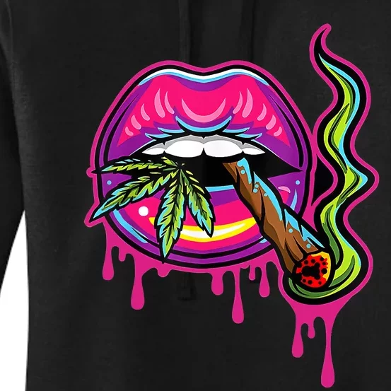 Lips Sexy Smoker Blunt Weed Teeth Marijuana Leaf 420 Women's Pullover Hoodie