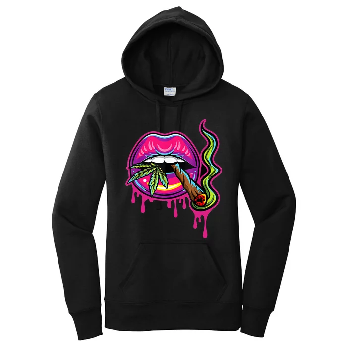 Lips Sexy Smoker Blunt Weed Teeth Marijuana Leaf 420 Women's Pullover Hoodie