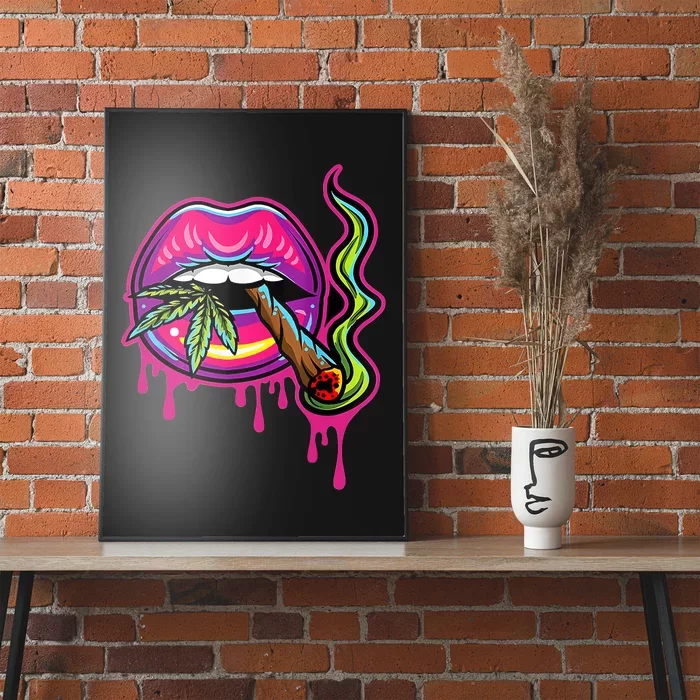 Lips Sexy Smoker Blunt Weed Teeth Marijuana Leaf 420 Poster