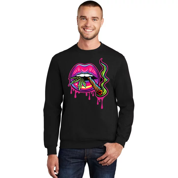 Lips Sexy Smoker Blunt Weed Teeth Marijuana Leaf 420 Tall Sweatshirt