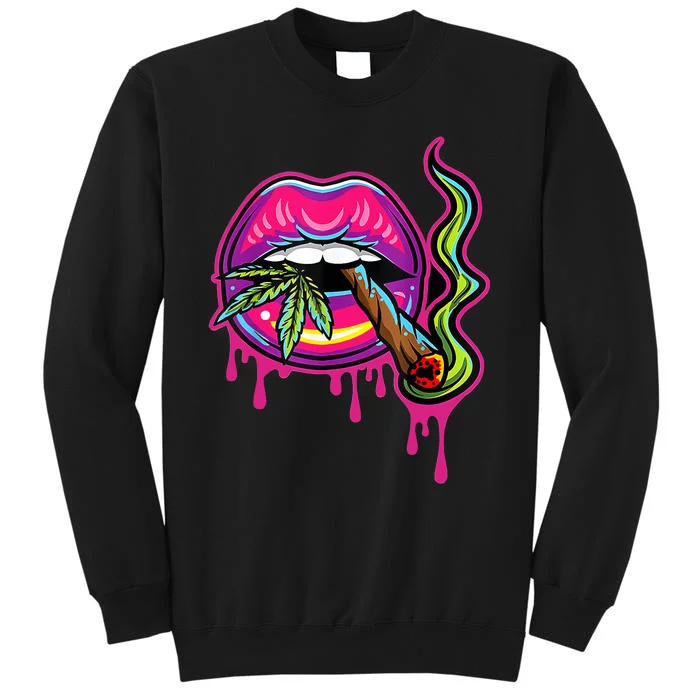 Lips Sexy Smoker Blunt Weed Teeth Marijuana Leaf 420 Tall Sweatshirt