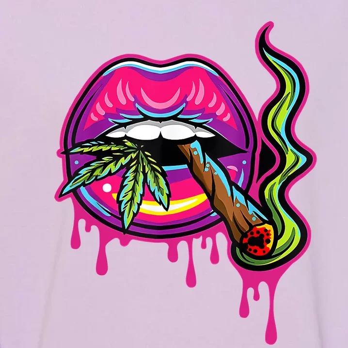 Lips Sexy Smoker Blunt Weed Teeth Marijuana Leaf 420 Garment-Dyed Sweatshirt