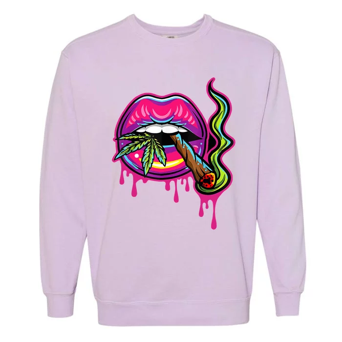 Lips Sexy Smoker Blunt Weed Teeth Marijuana Leaf 420 Garment-Dyed Sweatshirt