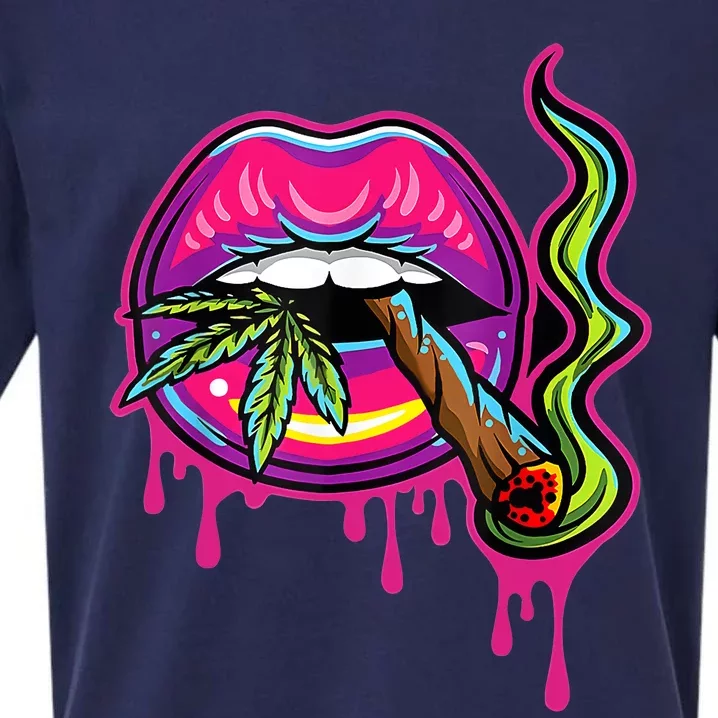 Lips Sexy Smoker Blunt Weed Teeth Marijuana Leaf 420 Sueded Cloud Jersey T-Shirt