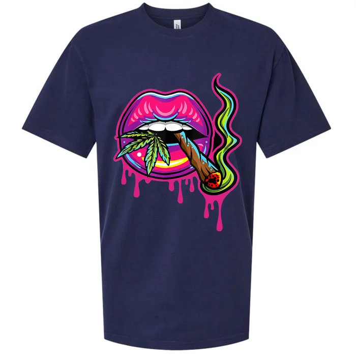 Lips Sexy Smoker Blunt Weed Teeth Marijuana Leaf 420 Sueded Cloud Jersey T-Shirt