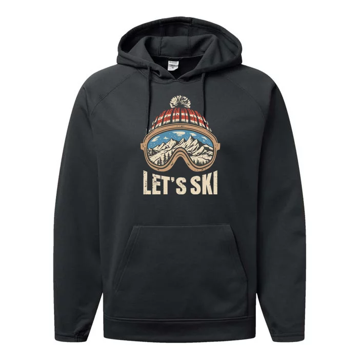 Lets Ski Skiing Lover Performance Fleece Hoodie