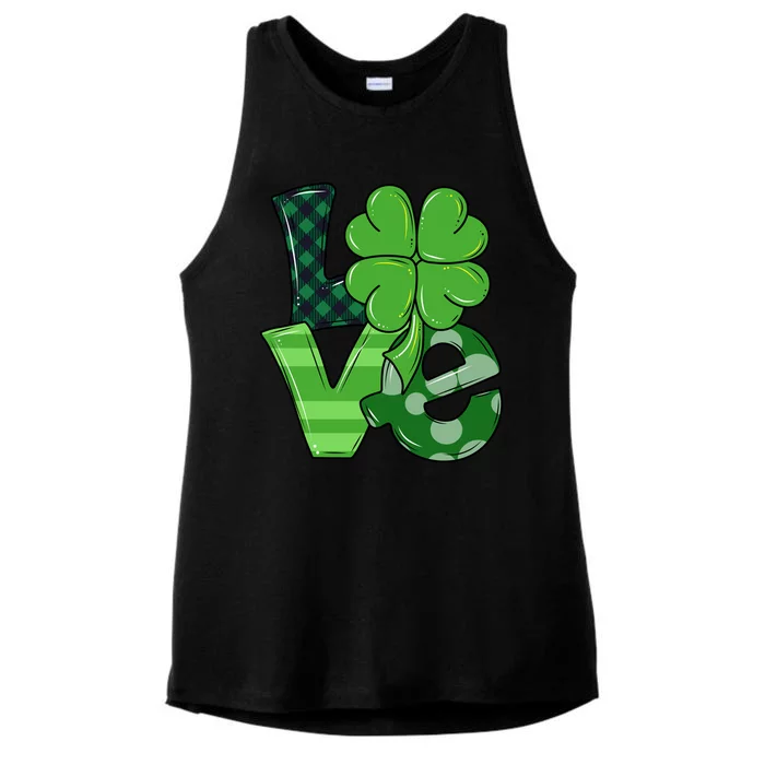 Love Shamrock St Patricks Day Ladies Tri-Blend Wicking Tank