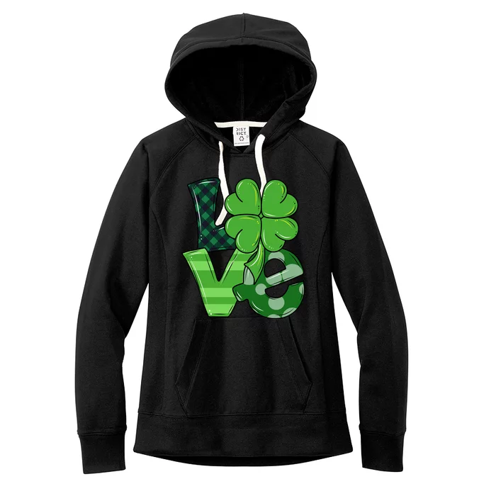 Love Shamrock St Patricks Day Women's Fleece Hoodie