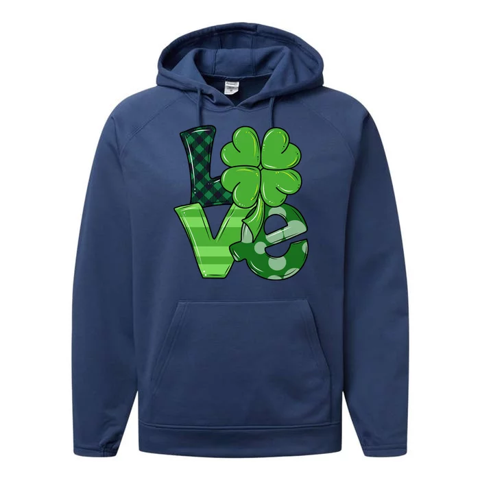 Love Shamrock St Patricks Day Performance Fleece Hoodie