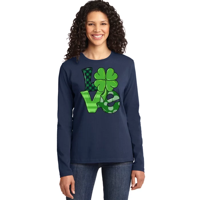 Love Shamrock St Patricks Day Ladies Long Sleeve Shirt