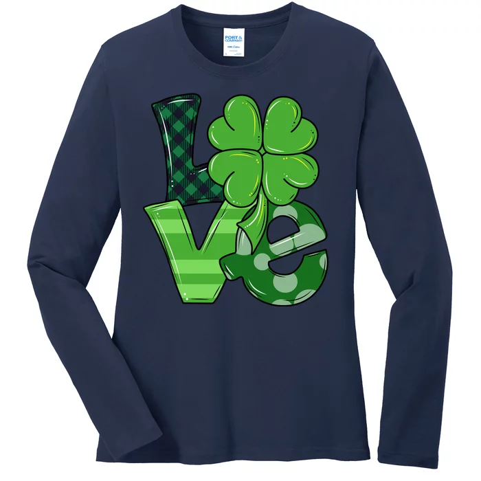 Love Shamrock St Patricks Day Ladies Long Sleeve Shirt