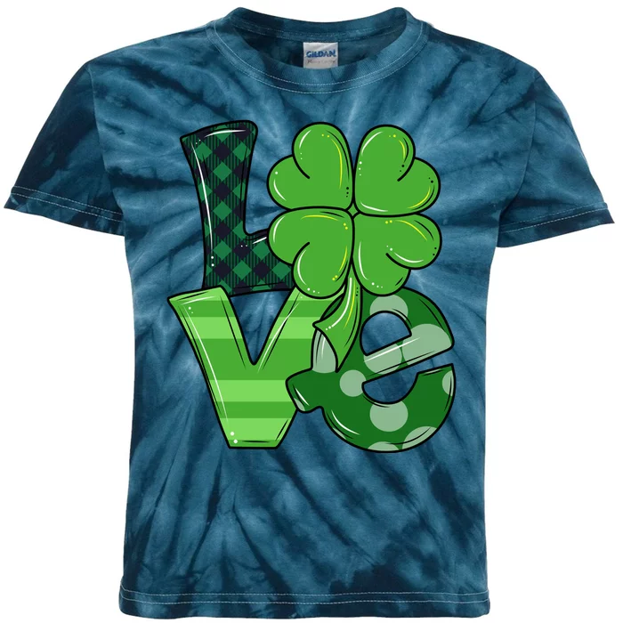 Love Shamrock St Patricks Day Kids Tie-Dye T-Shirt