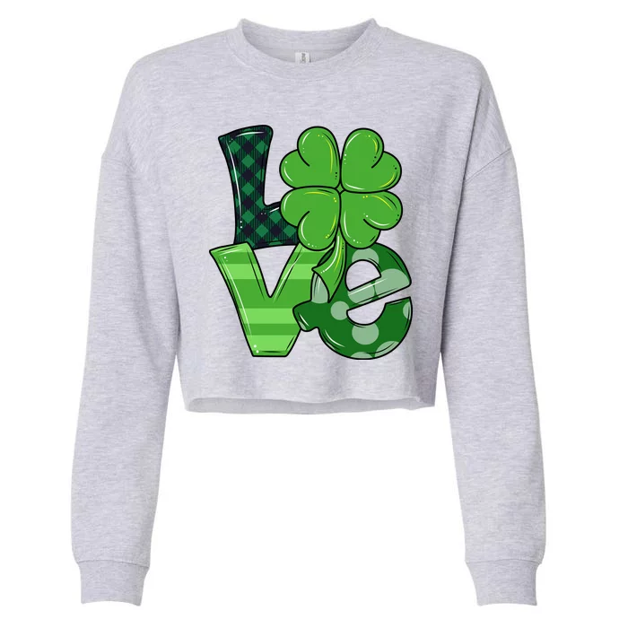 Love Shamrock St Patricks Day Cropped Pullover Crew