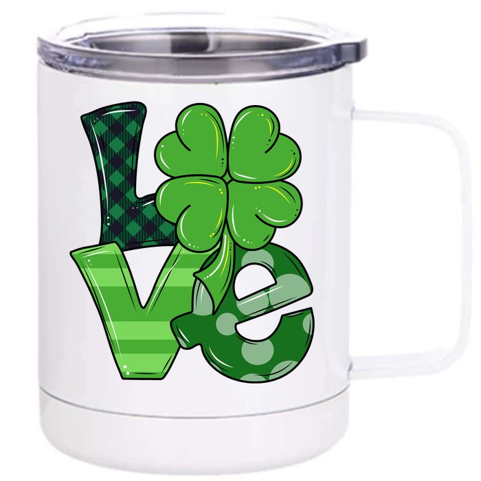 Love Shamrock St Patricks Day Front & Back 12oz Stainless Steel Tumbler Cup