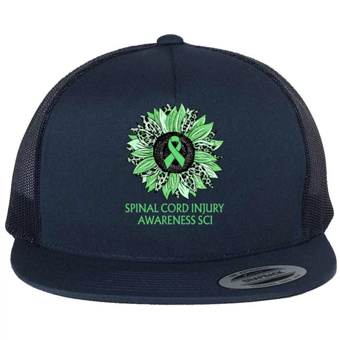 Leopard Sunflower Spinal Cord Injury Awareness Sci Green Gift Flat Bill Trucker Hat