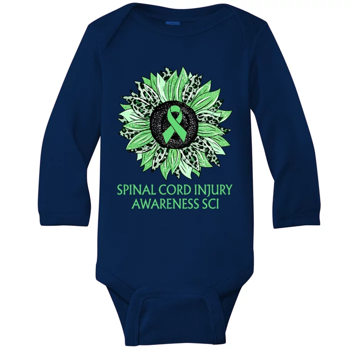 Leopard Sunflower Spinal Cord Injury Awareness Sci Green Gift Baby Long Sleeve Bodysuit