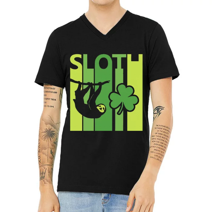 Lucky Sloth St Patrick's Day Irish Gift V-Neck T-Shirt