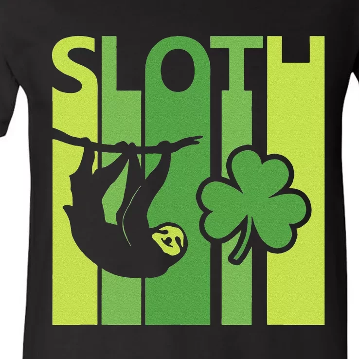 Lucky Sloth St Patrick's Day Irish Gift V-Neck T-Shirt