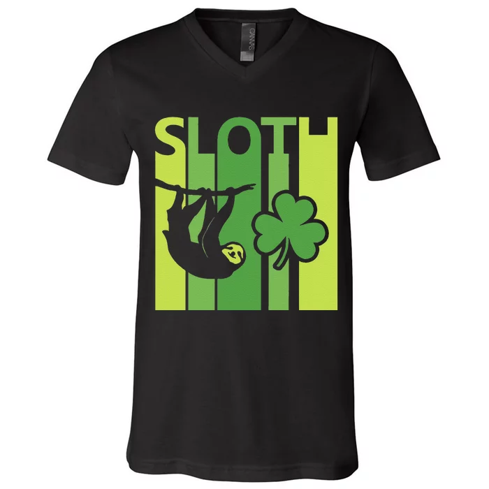 Lucky Sloth St Patrick's Day Irish Gift V-Neck T-Shirt