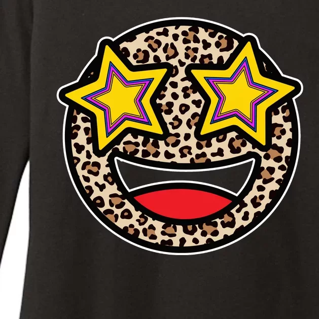 Leopard Star Smiley Face Cute Womens CVC Long Sleeve Shirt