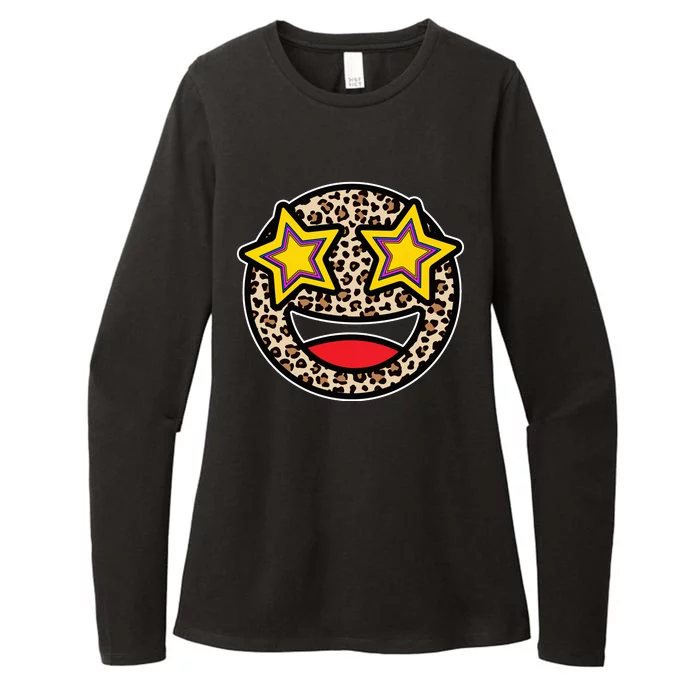 Leopard Star Smiley Face Cute Womens CVC Long Sleeve Shirt