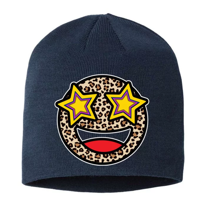 Leopard Star Smiley Face Cute 8 1/2in Sustainable Knit Beanie