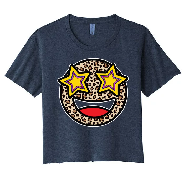 Leopard Star Smiley Face Cute Women's Crop Top Tee